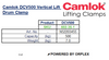 Camlok DCV500 Vertical Lift Drum Clamp Specification Table