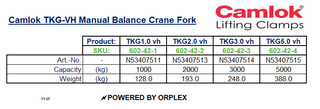 Camlok TKG-VH 5000kg Manual Balance Crane Forks