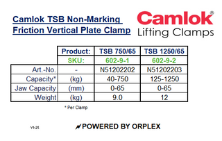 Camlok TSB 1250kg Non-Marking Friction Plate Clamp