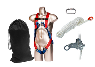  Portwest - 15m Ascending/Descending 2 Point Harness Kit - Red with Carabiner, Rope Grab, 15m Rope & Bag