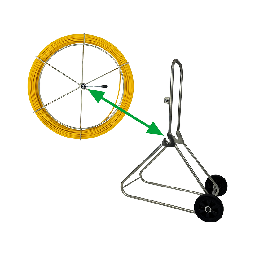 9mm x Quick Release King Cobra Cable Duct Rodder with Rod & Frame - image showing how to interchange the frame and rod wheel, solve your cable rodding problems today with this innovative tool