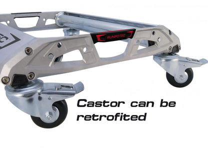 RUNPOTEC Pro 530 Cable Roller with retrofitted castors made of light and solid die-cast and continuous cast aluminium with robust, adjustable support rollers.