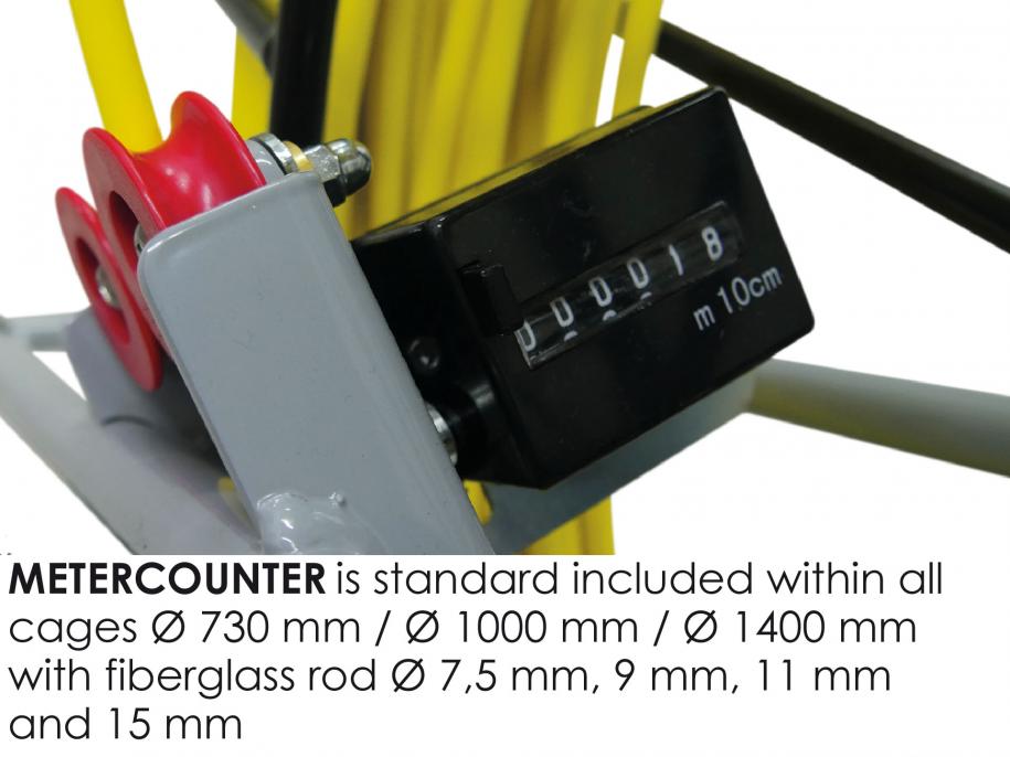 Metre counter for RUNPOTEC GF7.5 7.5mm Yellow Fiberglass Rod on Robust Mobile Steel Reel