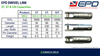 A product specification table for EPD Swivel Link 3T, 5T, and 10T capacities, alongside images of each of the 3 capacities of swivel link