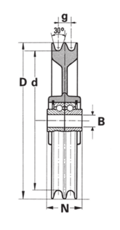 Technical Drawing of WEBI Galvanised Cast Iron Double Groove Pulley, Type ETT-74D 