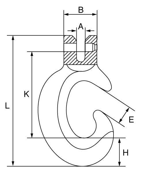 Technical Drawing with dimensions labelled for GT Cobra Grade 80 Clevis C Hook