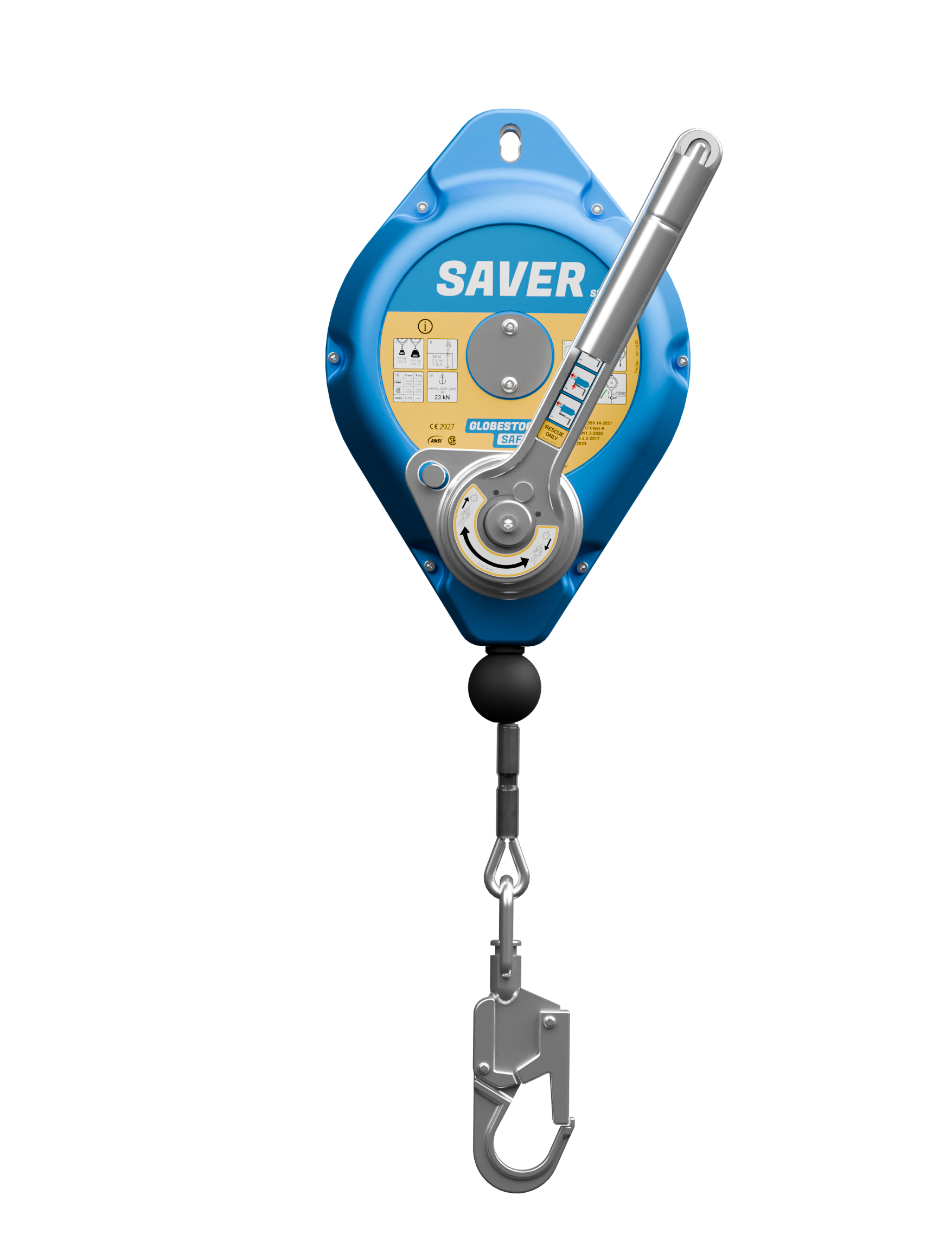 GLOBESTOCK - SAVER SRL-R - Length 14m - Galvanised Steel Rope - front view