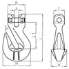Grade 80 Clevis Grab Hook - Yellow Finish Main Dimensions from RiggingUK