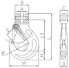 Grade 80 Clevis Sling Hook with Safety Catch - Yellow Finish Main Dimensions from RiggingUK