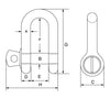 Green Pin Grade 6 Standard DEE Shackles with Screw Collar Pin GPSCD Main Dimensions from RiggingUK