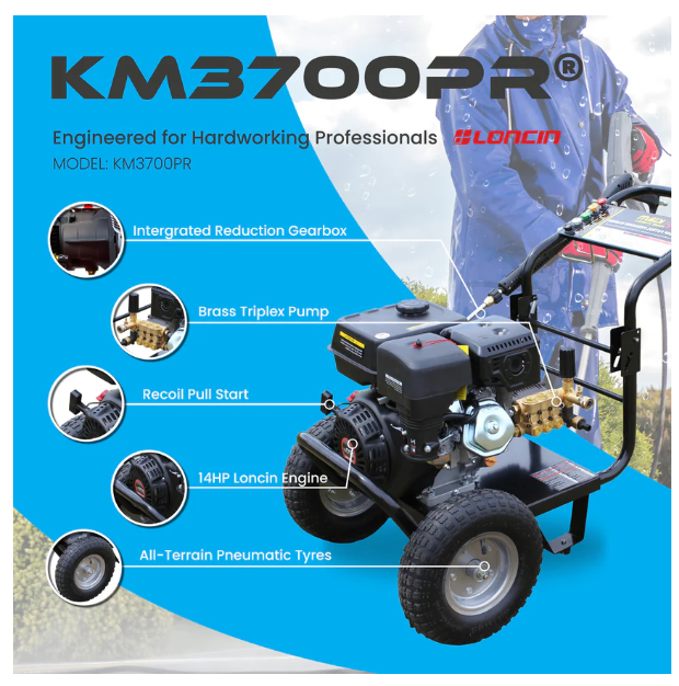 Kiam KM3700PR Petrol High Pressure Washer Jet Cleaner - Gearbox Version (14HP)