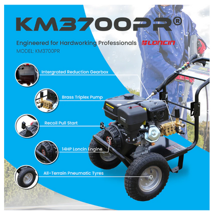 Kiam KM3700PR Petrol High Pressure Washer Jet Cleaner - Gearbox Version (14HP)