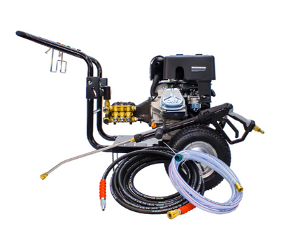 Kiam KM3700P Petrol High Pressure Washer Jet Cleaner (14HP) side view with hoses