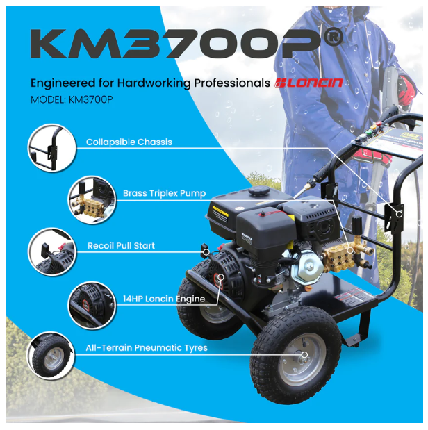 Kiam KM3700P Petrol High Pressure Washer Jet Cleaner (14HP)