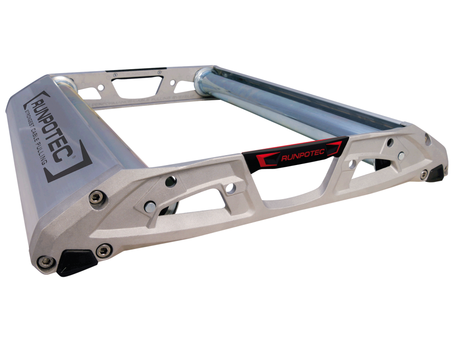 RUNPOTEC Pro 670 Cable Roller - made of light and solid die-cast and continuous cast aluminium with robust, adjustable support rollers.