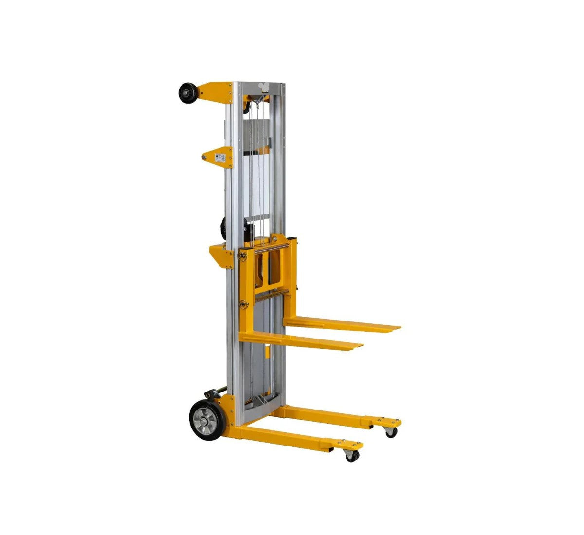 Lightweight Aluminium Hand Stacker Truck - 181kg capacity - lifts up to 2.5m - base forks up to 630mm wide