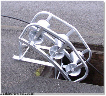 CABLEITUK Lead in Triple Manhole Cable Roller in use