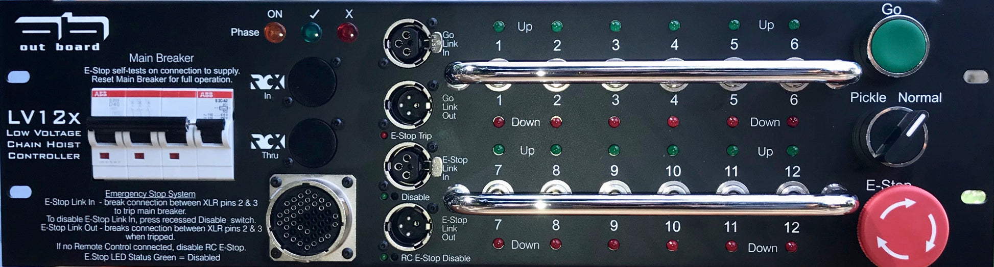 Out Board LV12x Low Voltage 12 Way Chain Hoist Controller Front Face