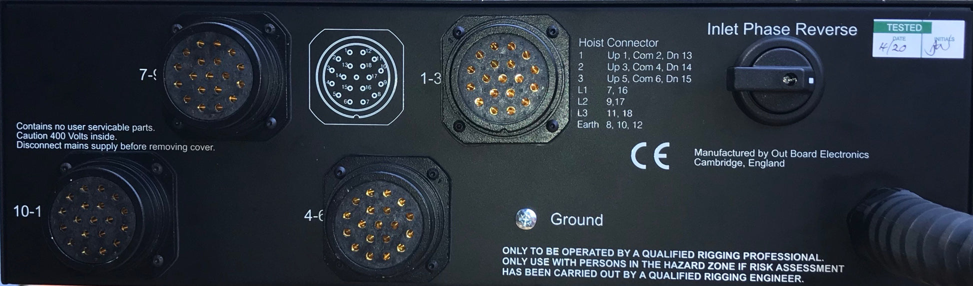Out Board LV12x Low Voltage 12 Way Chain Hoist Controller Rear Face