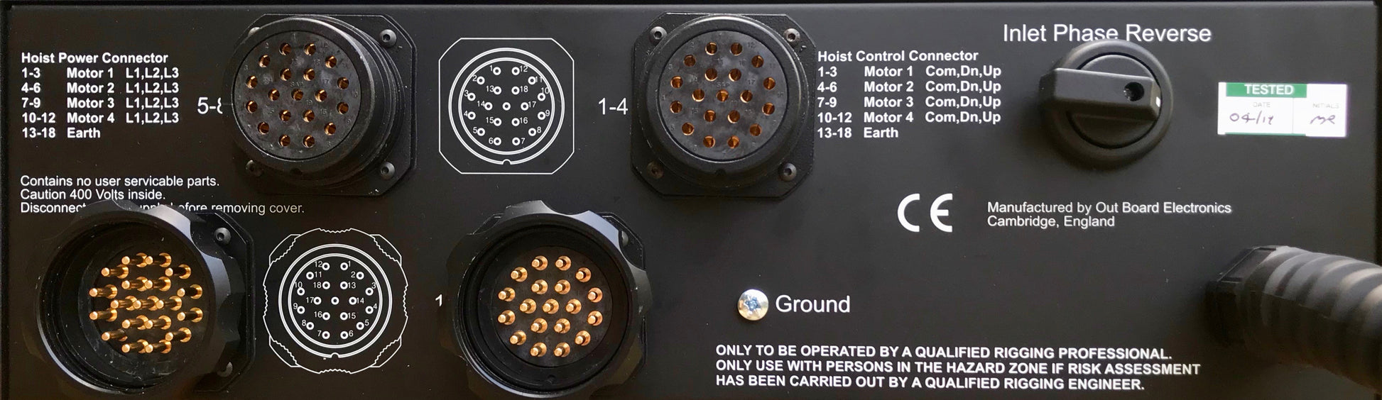 Out Board LV8x Low Voltage 8 Way Chain Hoist Controller Rear Face