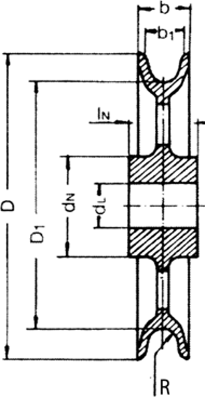 Technical Drawing with dimensions labelled of PT1A pulley