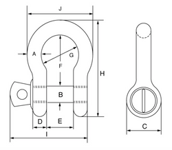 Green Pin Grade 6 Theatre Bow Shackle with Screw Collar Pin - with Matt Black Finish