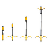 Set of four adjustable tripod stands with yellow accents on a white background for the Nightsearcher Tower Pro 2K  - 2000 Lumens - Rechargeable + AC Work Light from RiggingUK