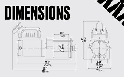 Ninja 2000 (907kg) Electric Winch with Steel Cable 12 Volts main dimensions