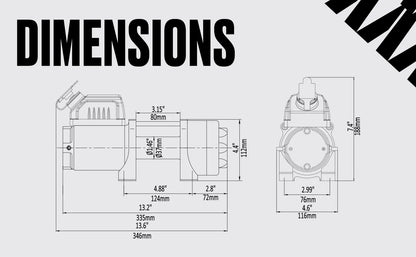 Ninja 3500 (1588kg) Electric Winch with Synthetic Rope Main Dimensions