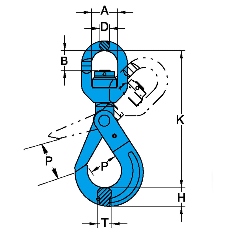 YOKE Grade 100 Swivel Self Locking Ball Bearing Hook Dimensions