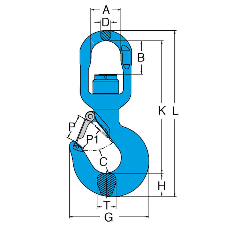 YOKE Grade 100 Swivel Bearing Hoist Hook Dimensions