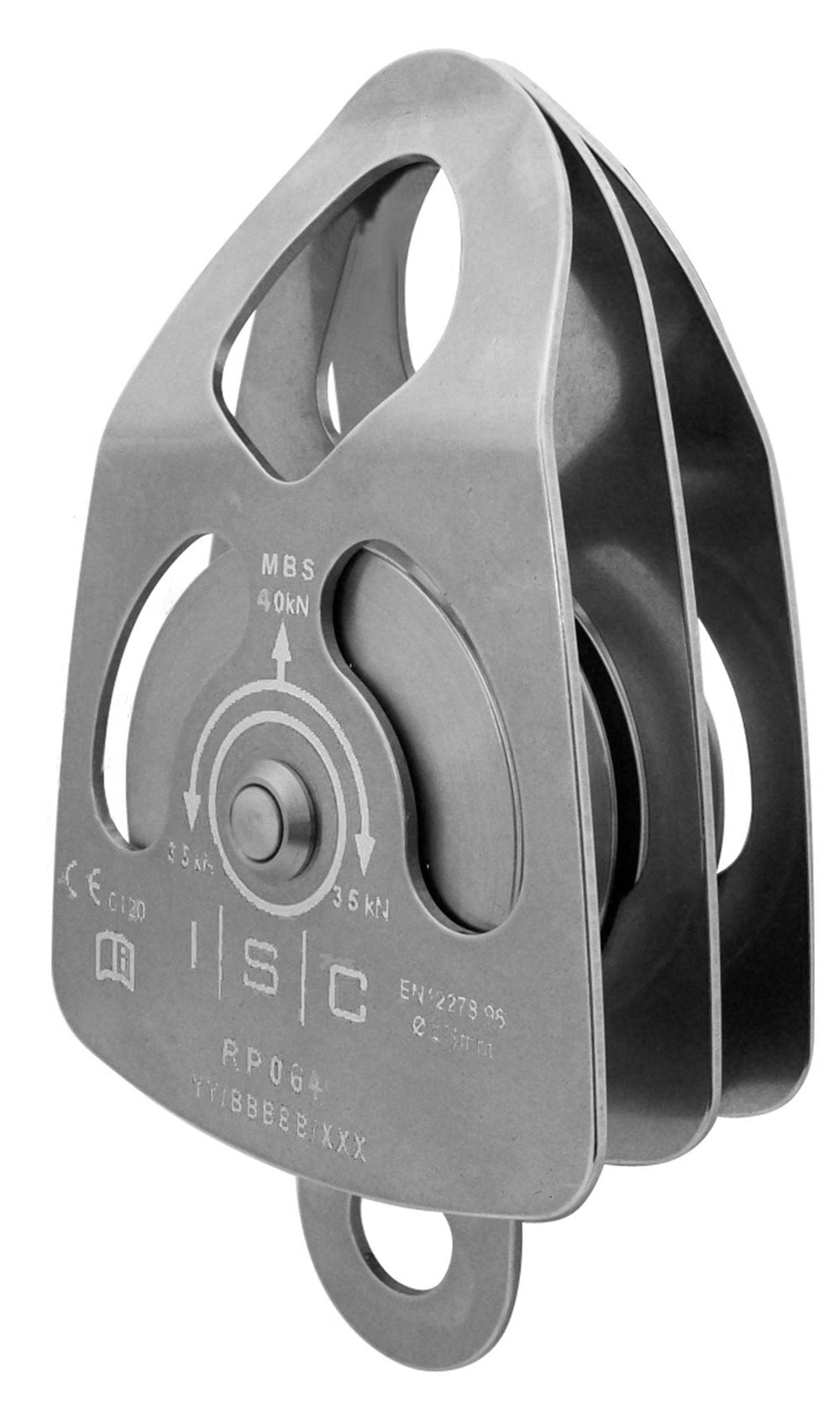 ISC Medium Double Prussik Pulley - Stainless Steel - MBS 50kN - Max Rope Dia 13mm Roller Bearing