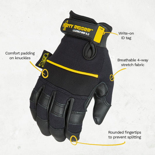 Dirty Rigger - Leather Grip ™ 3.0 Multi-Purpose Gloves (Full Fingered) M