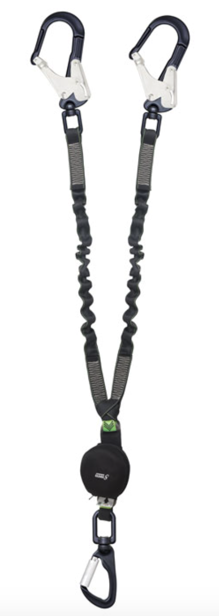 Kratos- 1.5m Gravity-S Y Forked Shock Absorbing Expandable Webbing Lanyard with Twin Scaff Hooks 1.5m