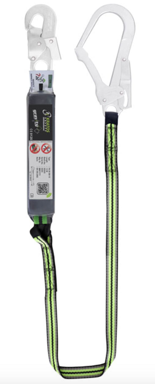 1.5m or 2m Gravity Shock Absorbing Webbing Single Lanyard with Scaff Hook 2m
