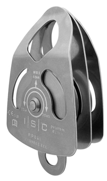 ISC Small Double Prussik Pulley with Becket - Stainless Steel - MBS 40kN - Max Rope Dia 13mm Roller Bearing