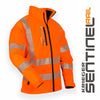 Orange safety jacket with reflective stripes on a white background, featuring the Krieger Sentinel brand.