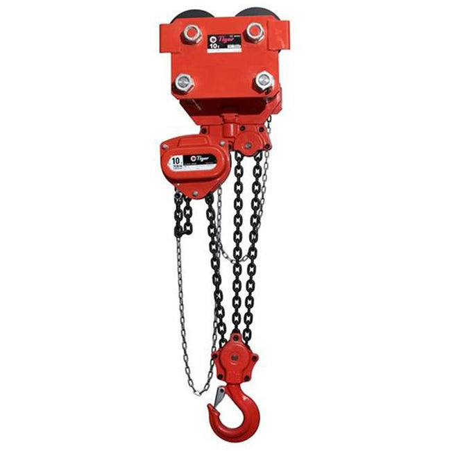 5.0t CAPACITY TIGER COMBINED CHAIN BLOCK & PUSH TRAVEL TROLLEY (TWIN FALL), CCBTP  126-194mm