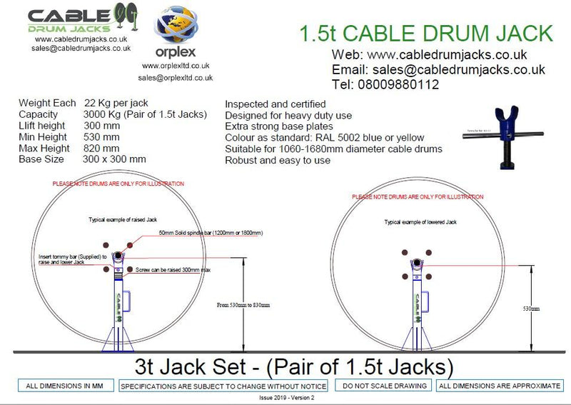 3T Cable Drum Jacks Specification to Buy Online, UK 
