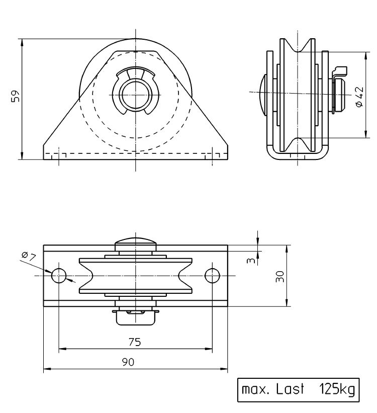 Haacon 125kg SWL - PTM-125SS - Pulley with Stainless Steel Bracket