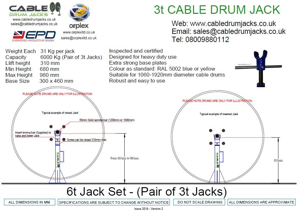 6t Cable Drum Jacks - Manual Screw Jack Type dimensions