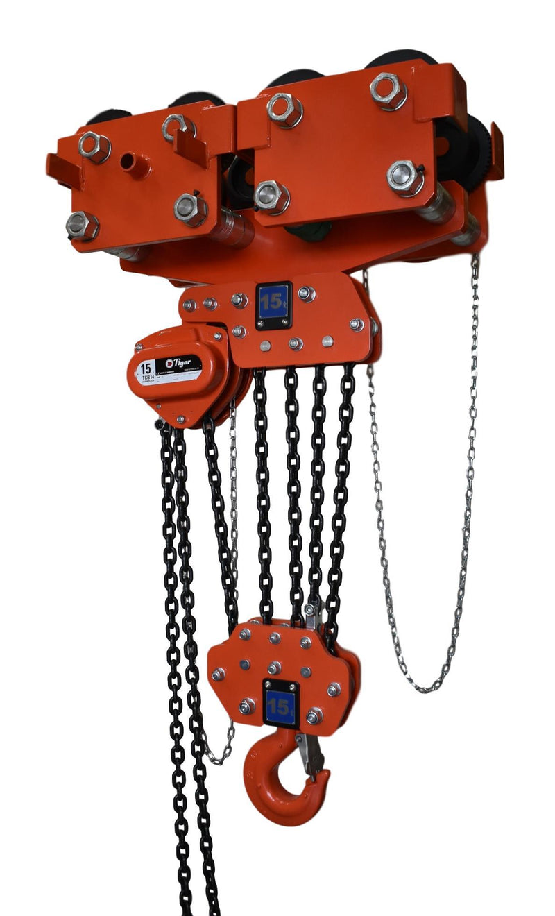 TIGER COMBINED CHAIN BLOCK & GEARED TRAVEL TROLLEY, 3.0t CAPACITY (TWIN FALL) MODEL CCBTGS Ref: 231-4 - 88-154mm - Hoistshop