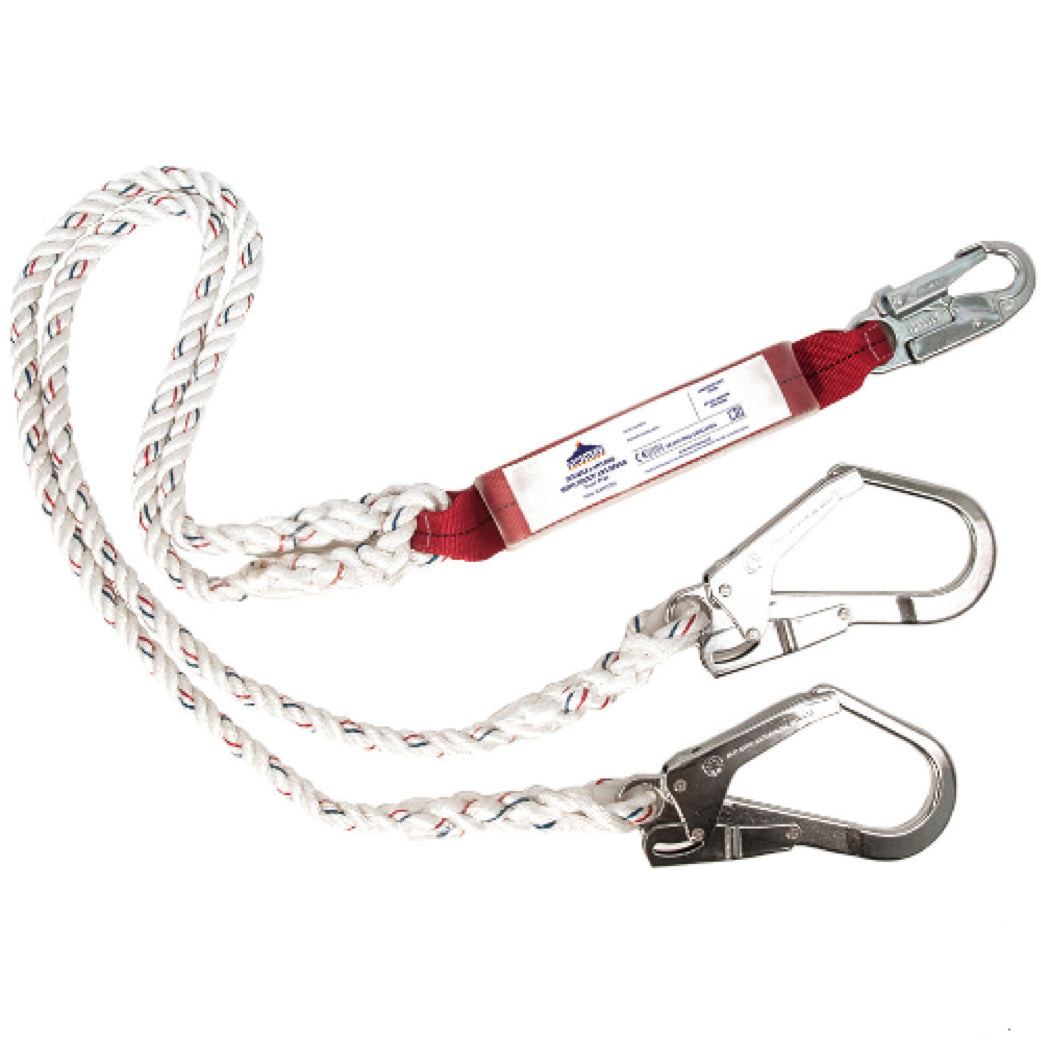 Double Lanyard With Shock Absorber White - with Scaff Hooks