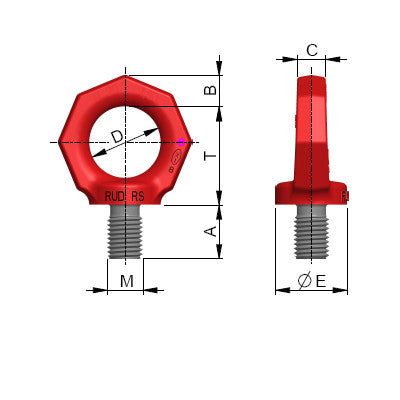 Eye Bolt RS metric distinctive in comparison to the conventional DIN - eye bolts;  An octagonal shape symbolising quality class 8 