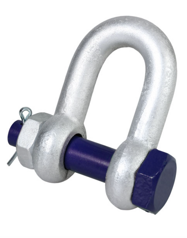 GT Blue Pin Grade 6 Dee Shackle with Safety Nut and Bolt Pin