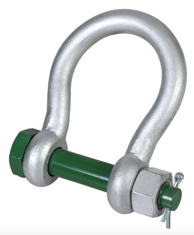Green Pin BigMouth Grade 8 Bow Shackle with Safety Nut and Bolt Pin
