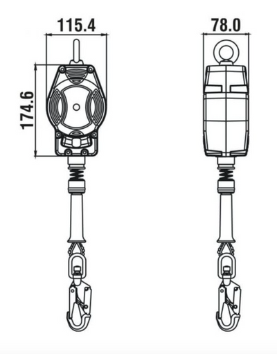 Dimensions of 3.5m Helixon-S Wire Rope Fall Arrest Block