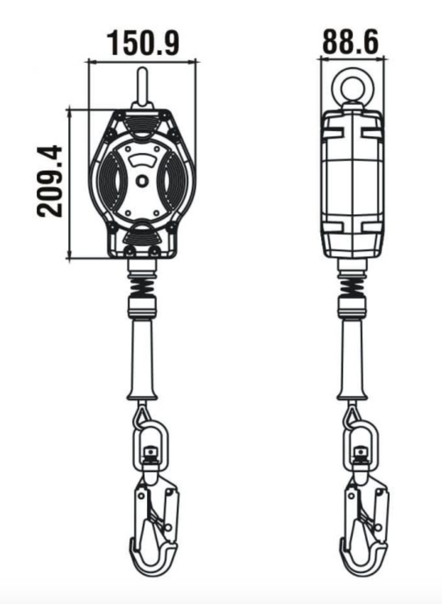 Dimensions of 7m Helixon Wire Rope Fall Arrest Block