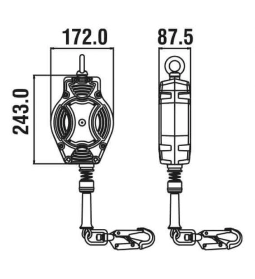 Dimensions of 10m Helixon Retractable Wire Rope Fall Arrest Block