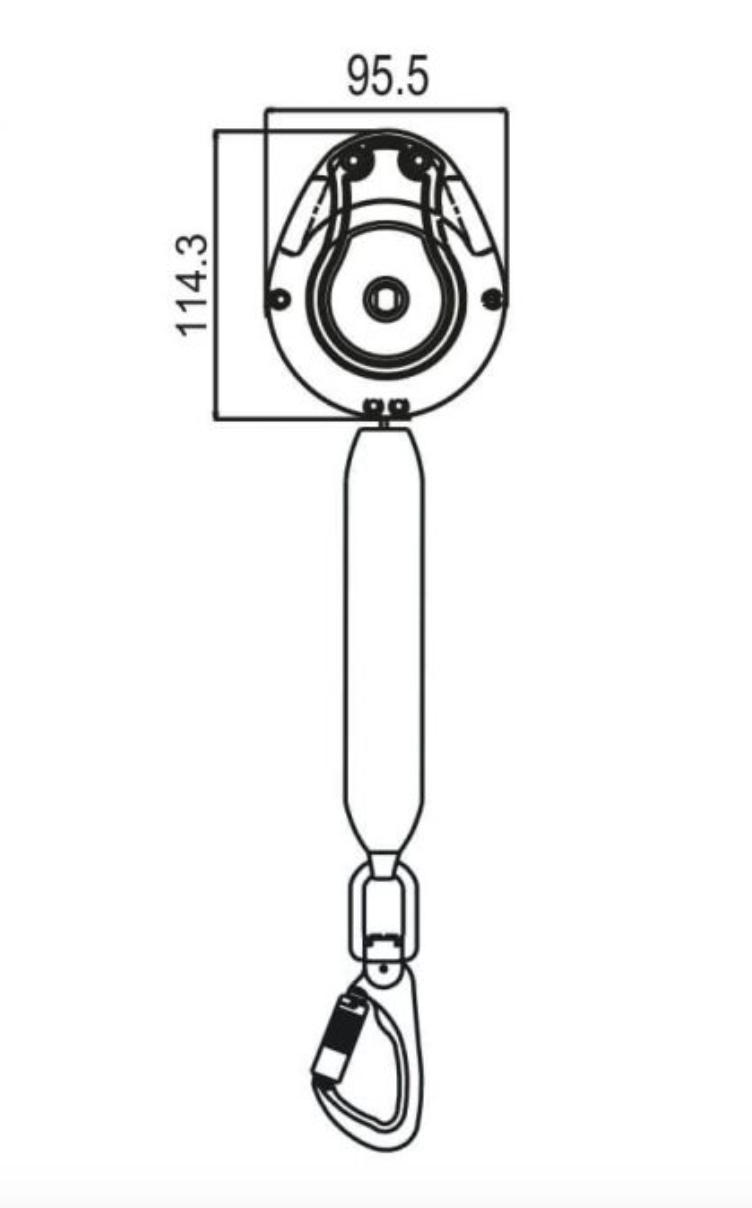 Dimensions of 2m Olympe-S2 Retractable Webbing Fall Arrest Block